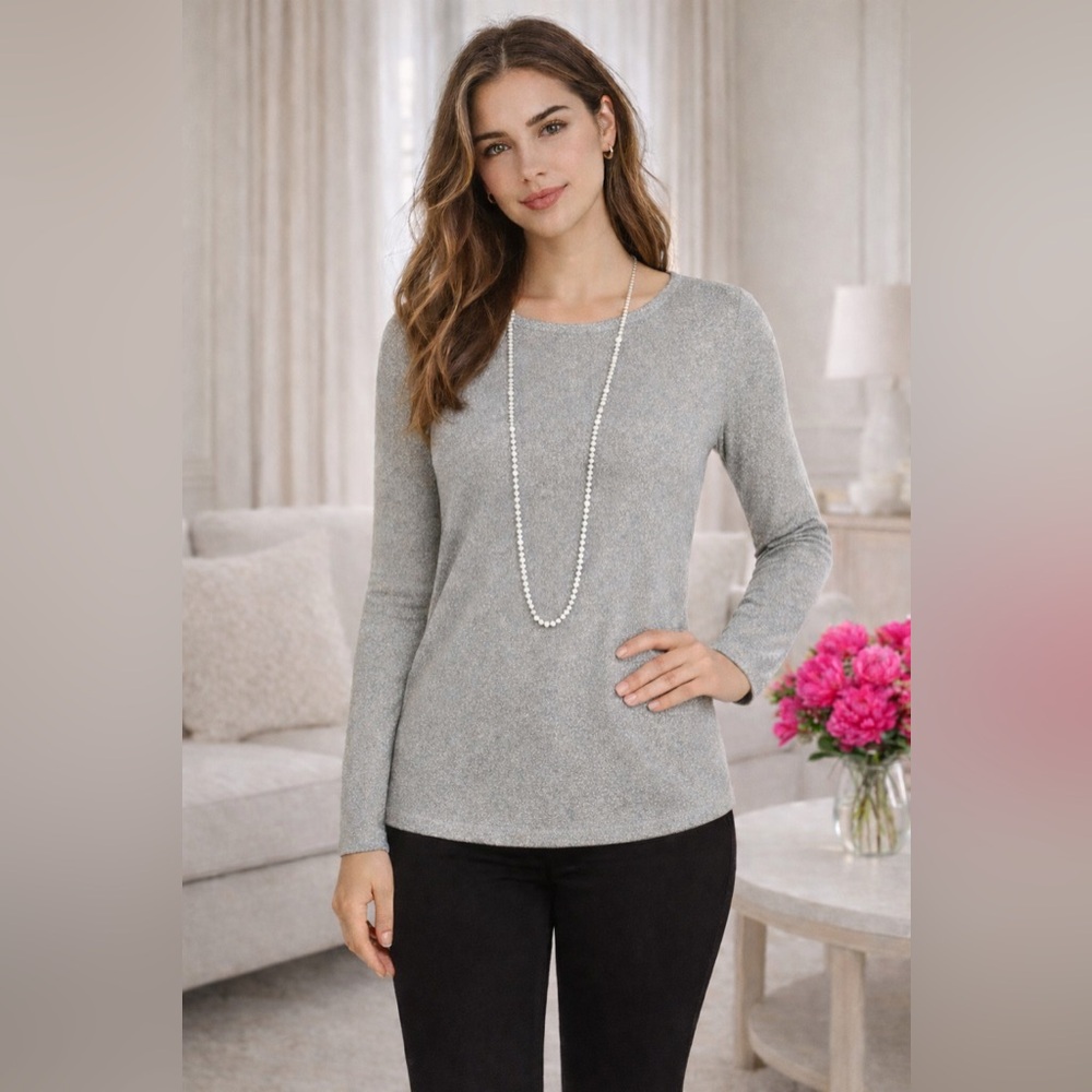 Womens Talbots Shirt Silver Shimmer Sparkle Metallic Long Sleeve Size Medium